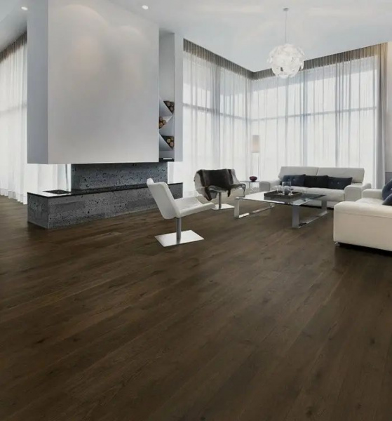 Паркетная доска Karelia Essence Дуб 4 Story 138 Cinder Dark 2G 1116x138x14